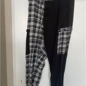 Hot Topic Black & White Split Cargo Joggers